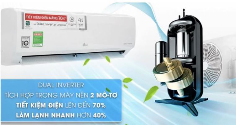 5. Máy lạnh LG V10APFUV giá rẻ sử dụng công nghệ Dual Inverter tiết kiệm điện