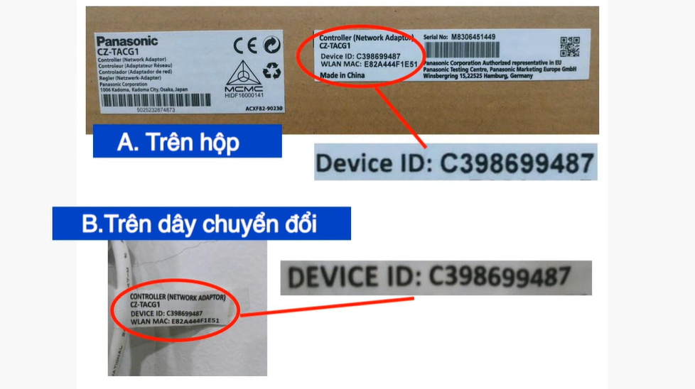 Tên thiết bị bạn có thể tìm thấy trên hộp hoặc trên dây chuyển đổi