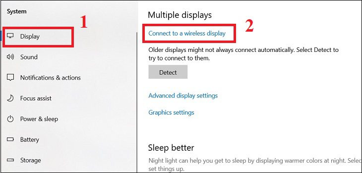 Chọn Display > Chọn Connect to a wireless display.