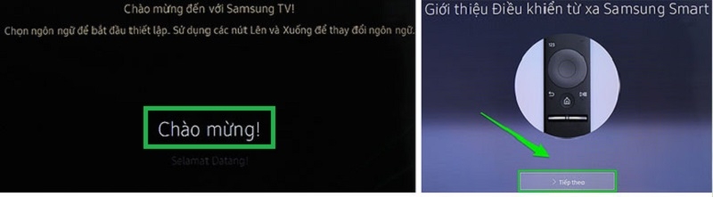 Chọn ngôn ngữ và bắt đầu thiết lập lại TV