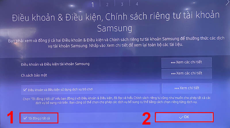 Bạn tích chọn “Tôi đồng ý tất cả” rồi nhấn “OK” để tiếp tục.