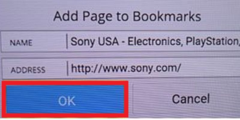 Chọn OK để đánh dấu trang trên tivi Sony