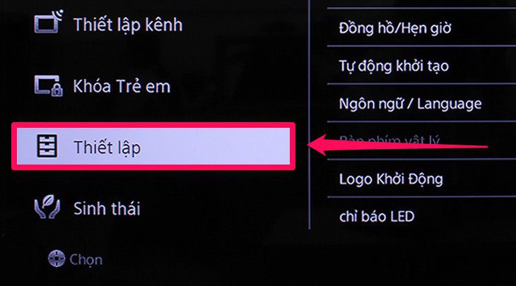 Chọn thiết lập Chọn thiết lập