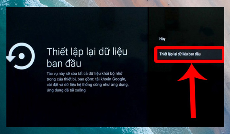 Chọn Thiết lập lại dữ liệu ban đầu