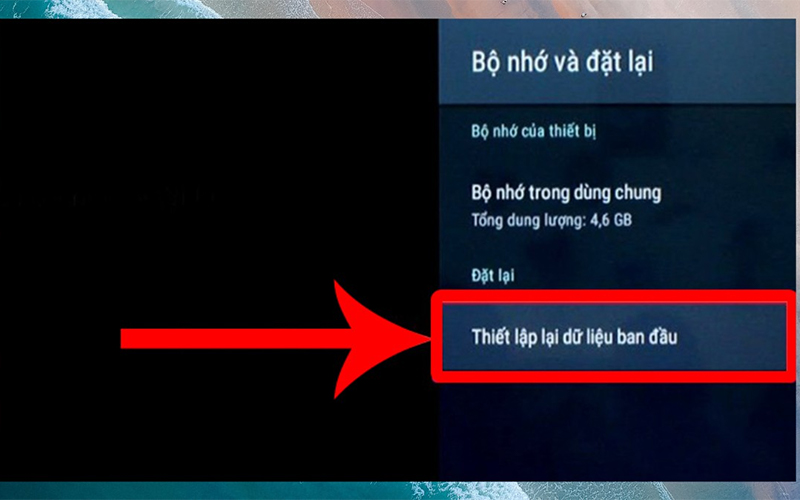 Chọn vào mục Thiết lập lại dữ liệu ban đầu