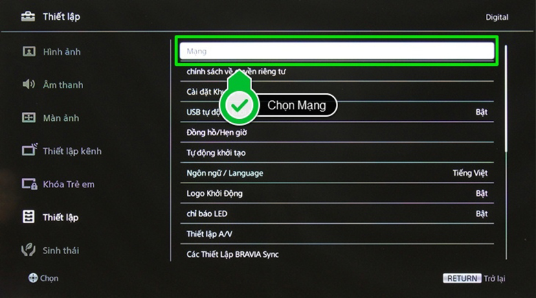 Cách kết nối wifi cho tivi Sony 4