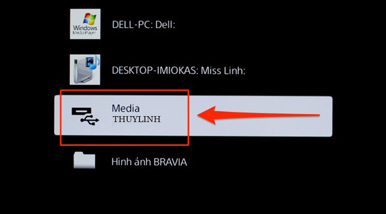 Chọn USB của bạn và truy cập tiến hành kết nối USB với tivi Sony Bravia