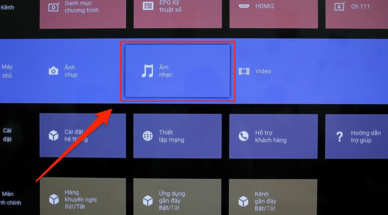 Truy cập vào phần "Âm thanh" tiếp tục kết nối USB với tivi Sony