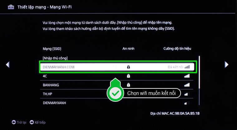 Chọn wifi mà bạn muốn kết nối