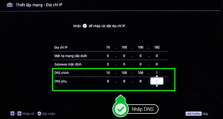 Nhập DNS chính và phụ