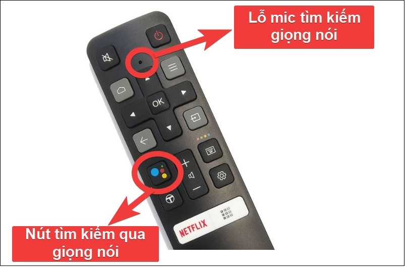 Micro và nút tìm kiếm bằng giọng nói trên remote TCL
