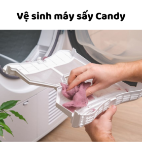 Cách vệ sinh máy sấy Candy: tháo lưới ;lọc, vỏ máy, lồng sấy