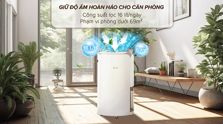 Máy hút ẩm LG 16L MD16GQSE0.ABAE - Công suất hút ẩm mạnh mẽ 16 lít/ngày