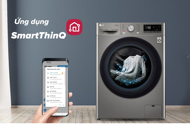 Ứng dụng Smart ThinQ -Máy giặt LG Inverter 10 kg FV1410S4P lồng ngang