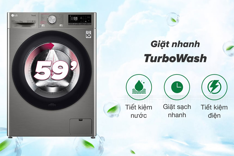 Công nghệ Turbo Wash -Máy giặt LG Inverter 10 kg FV1410S4P lồng ngang