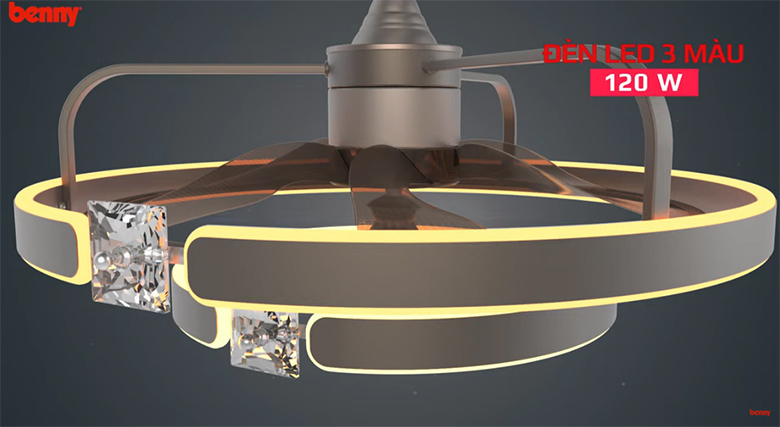 Đèn LED 3 màu - Quạt trần Benny Magari BFC22KING