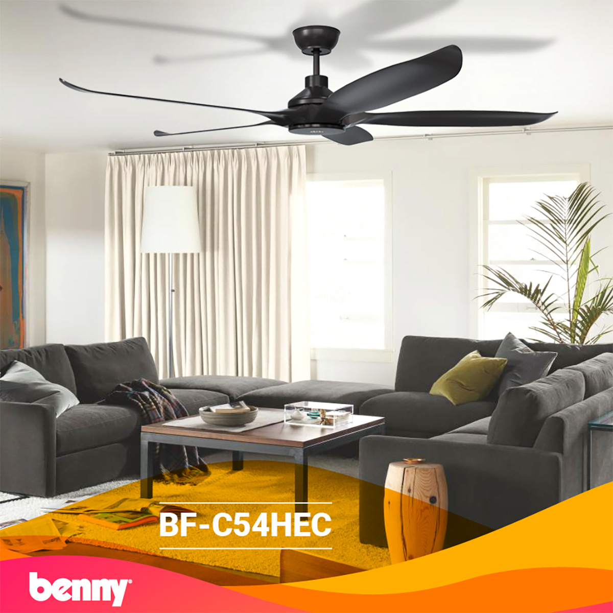 Quạt trần Benny Amore Enterno BF-C54HEC có thiết kế hiện đại, sang trọng, nhỏ gọn, phù hợp mọi không gian sống.